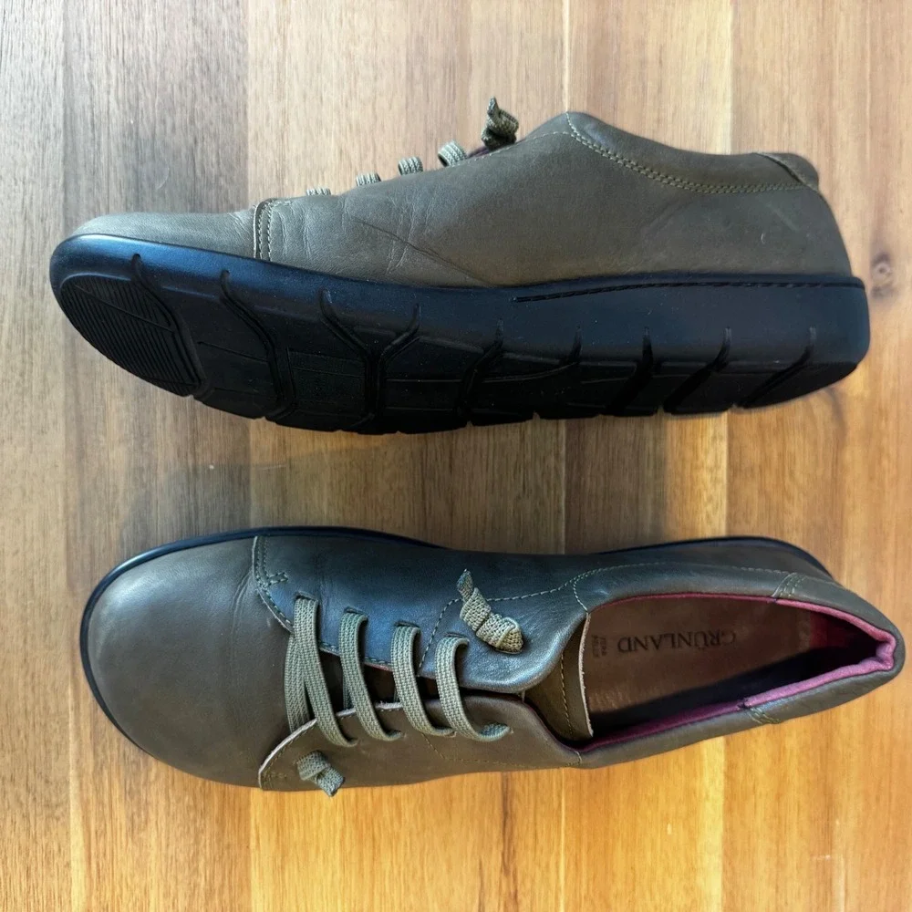 Grunland Verna Women 8.5‎ EU 39 Olive Green Leather Flat Walking Shoes Comfort